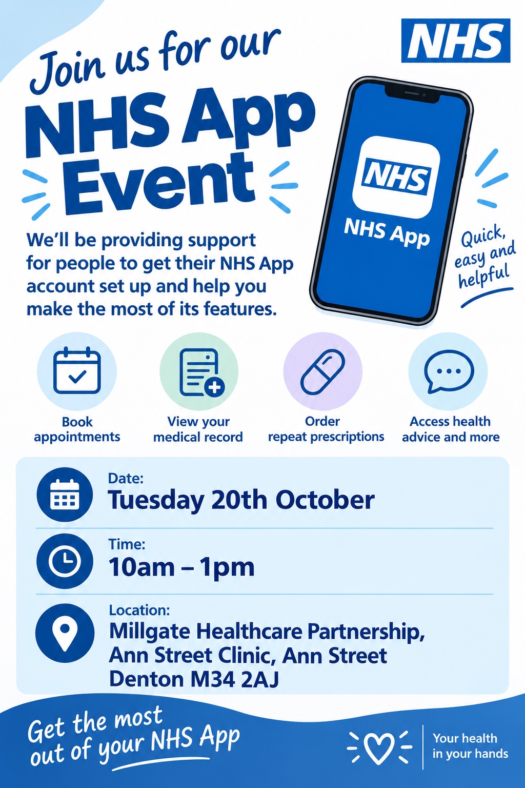 NHS App Event – Tuesday 20th October 10am – 1pm